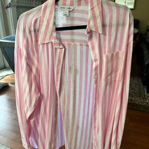 Old Navy Pink and White Striped The Boyfriend Shirt